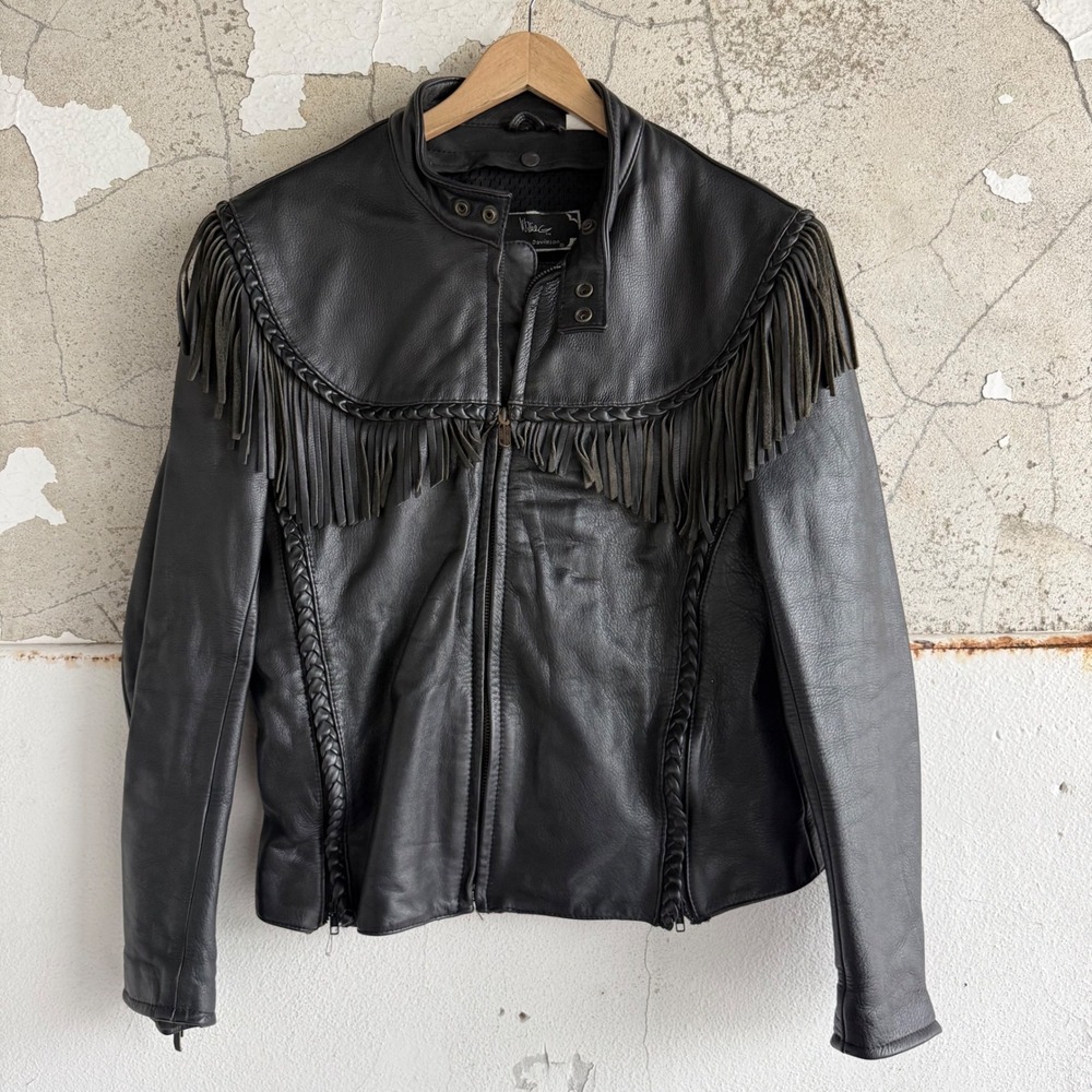 Vintage Harley Davidson Willie G Leather Motorcycle Jacket Fringe Biker Coat 42